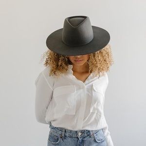 Gigi Pip DAKOTA Triangle Crown Wide Brim Hat - Dark Grey